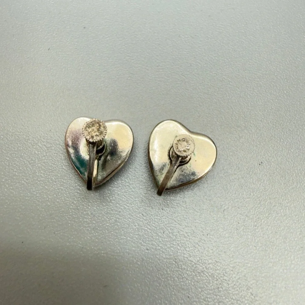 Vintage Sterling Silver Morpho Butterfly Wing Heart Screw Back Earring Palm Tree